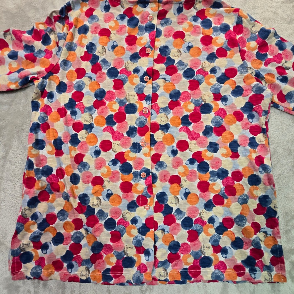 Multiples Womens Small Polka Dot Button Back Blouse 3/4 Sleeve Pink Blue Orange